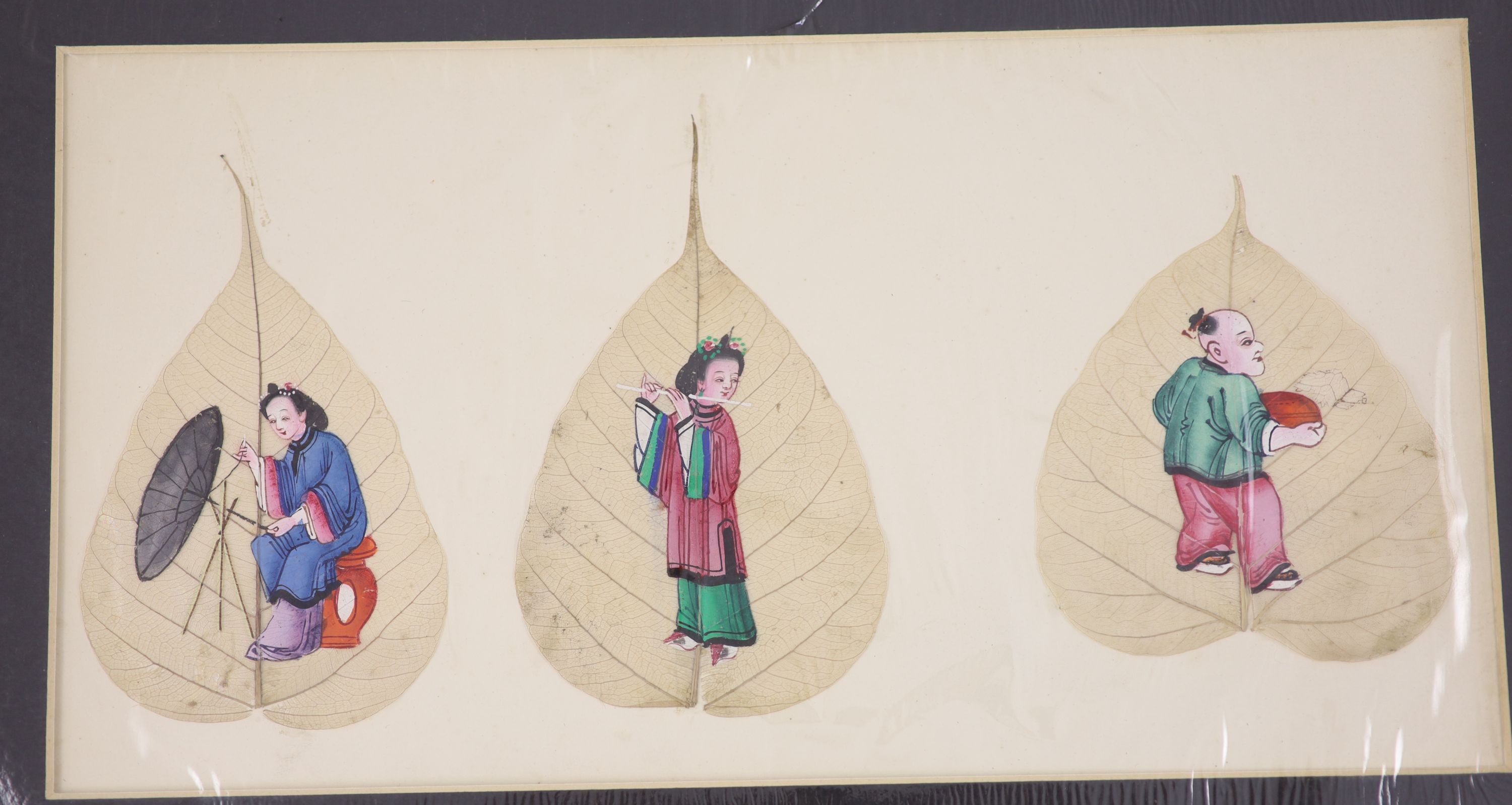 A collection of seventeen Chinese paintings on leaves, late 19th century
